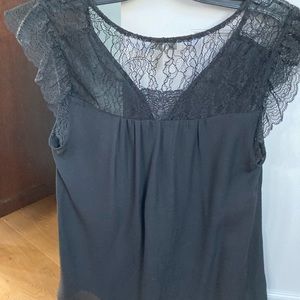 Joie XS black and lace short sleeves silk top
